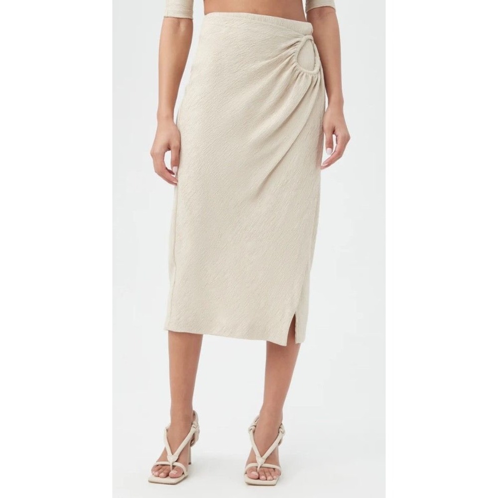 Trina Turk Abiba Skirt Sand Tan Textured O-Ring Cutout Midi 2408203IS1 Womens 8
